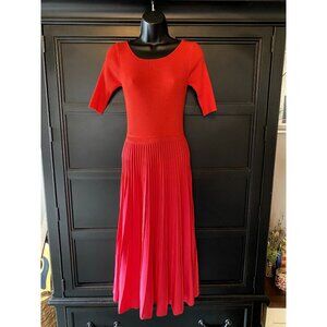 NWT Boden Pleat Detail Red and Pink 3/4 Sleeve Midi Dress
